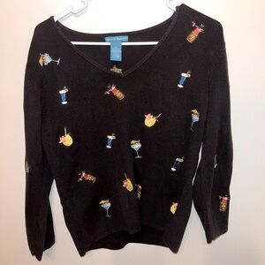 Alexandra Bartlett Woman’s Martini Cocktail Black V Neck Sweater Size L EUC